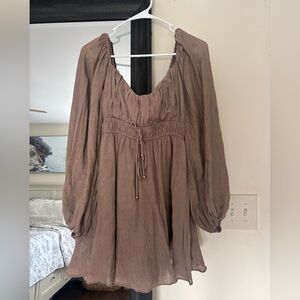 MABLE Brown Women's Mini Dress with Balloon Sleeves & shorts underneath